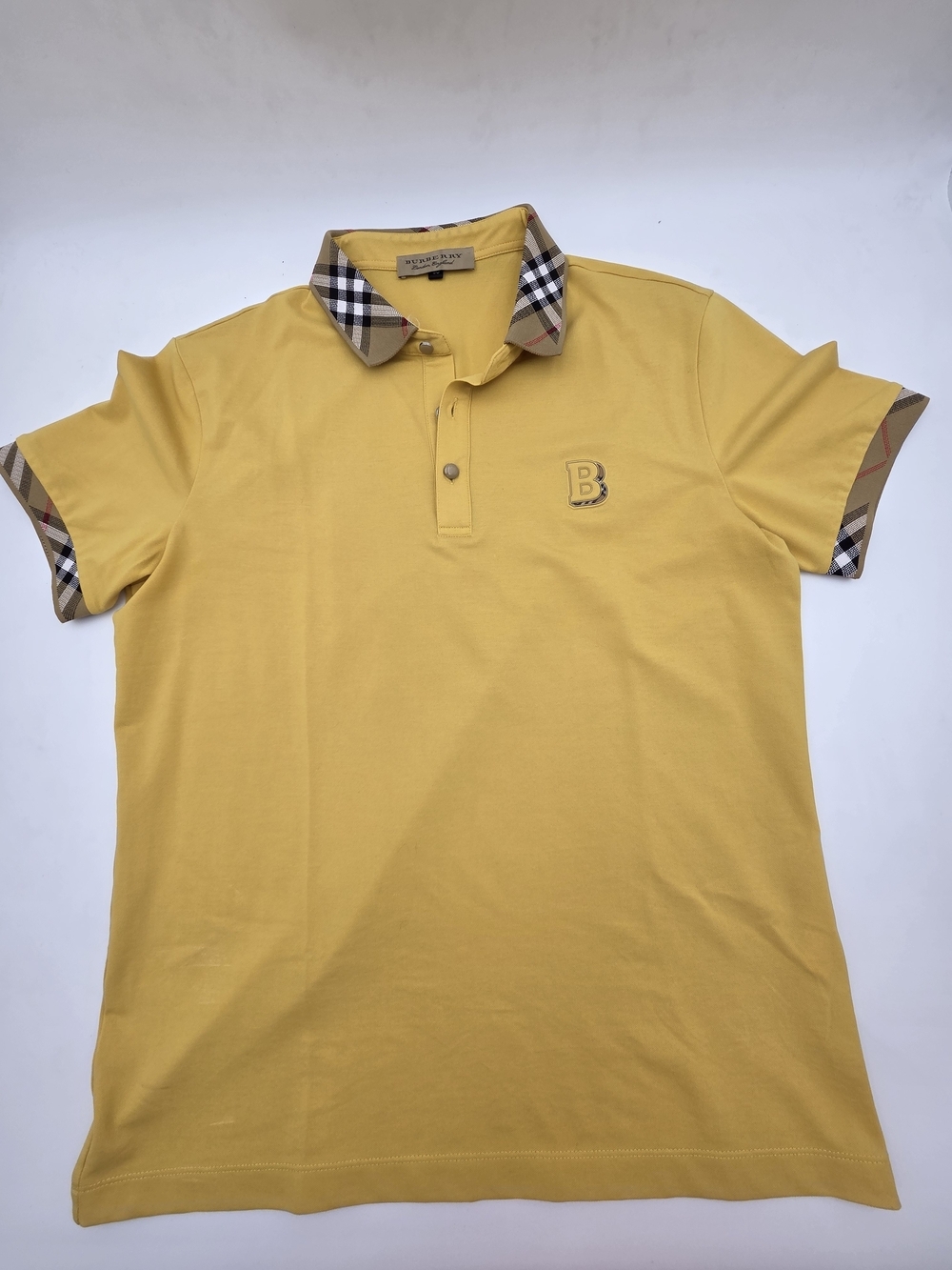 Burberry Men’s Yellow Polo Shirt with Check Trim
